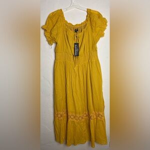 Scarlet Darkness Mustard Midi Dress 3X | Smocked Waist Swiss Dot NWT